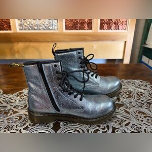 DR. MARTENS Like New Silver Metallic Lace-Up / Zip Boots. W 7 M 6